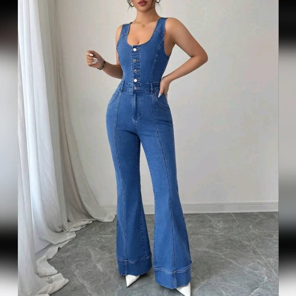 Women's Fashionable Casual Versatile Denim Jumpsuit And Bib Pants - Picture 4 of 4